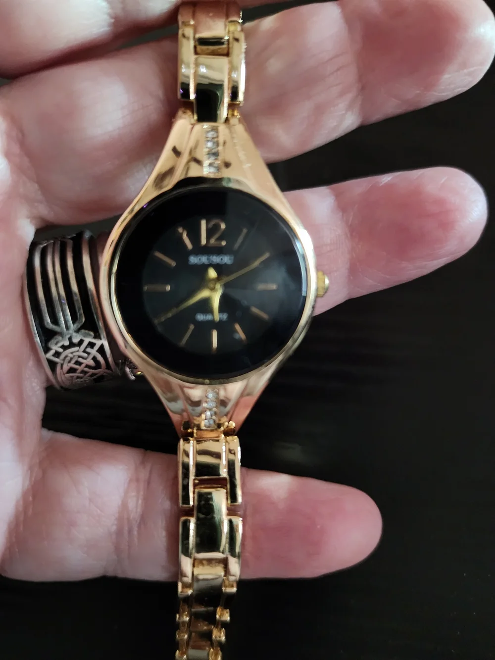 Women's Gold Bracelet Watch with Black Dial